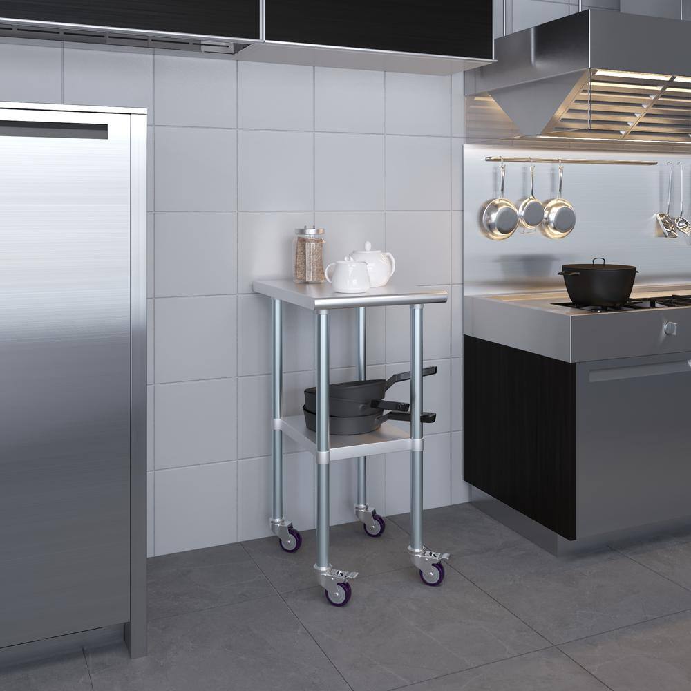 24" x 18" Stainless Steel Rolling Work Table with Undershelf