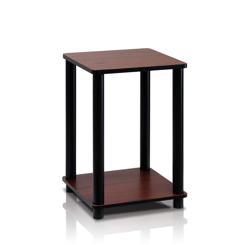 Compact Modern Dark Cherry & Black Square End Table with Shelf