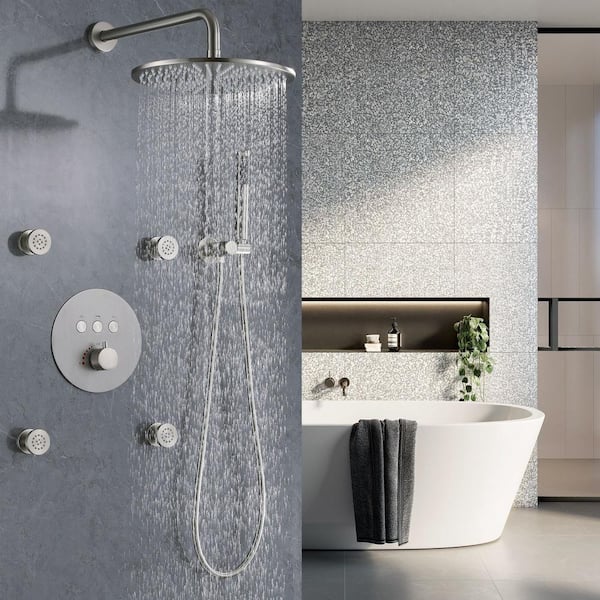 matrix decor 4-Jet Shower System with Hand-Shower and Showerhead in Brushed  Nickel MD-RCST81008BN - The Home Depot
