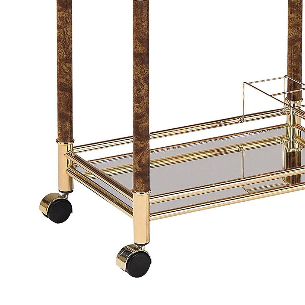 Helmut 31" Gold Plated and Clear Glass Bar Cart with Storage