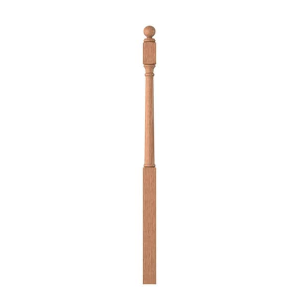 3 in. D x 3 in. W x 57.75 in. H  Unfinished Red Oak Wood Long Utility Ball Top Newel