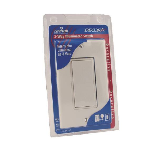 Leviton Decora 15 Amp Residential Grade Illuminated Rocker Switch with Wallplate, White