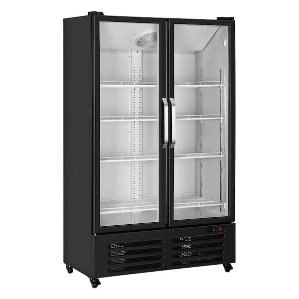Commercial Merchandiser Refrigerator 26.69 Cu. Ft Double Glass Door Display 8 Adjustable Shelves 2025 Upgrade Black