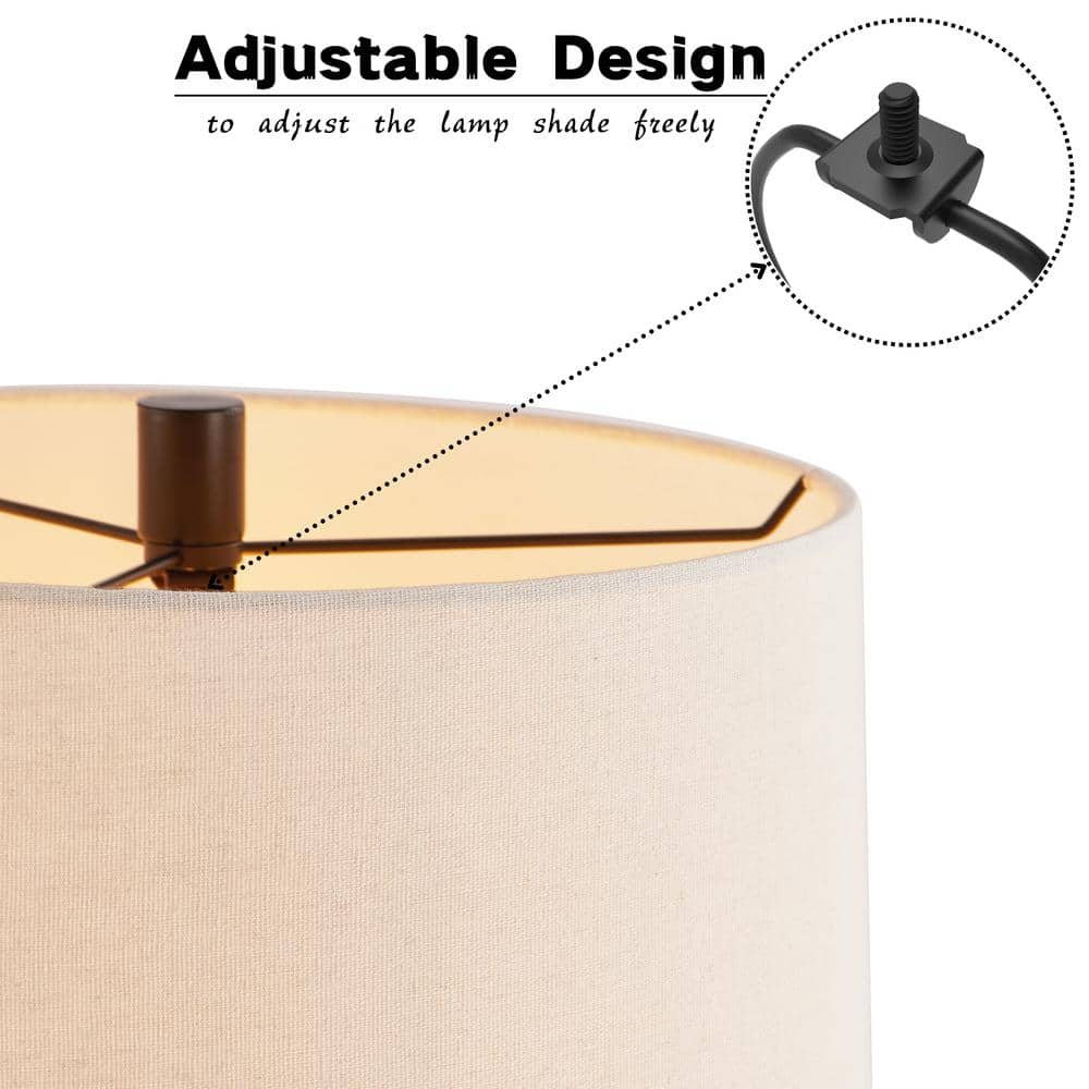 Industrial Black Arc Table Lamp with USB Ports and Fabric Shade