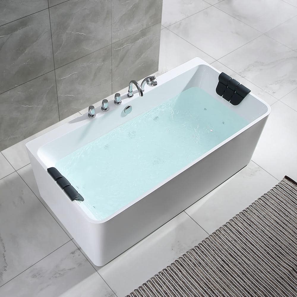 67'' White Acrylic Freestanding Whirlpool Bathtub with Faucet