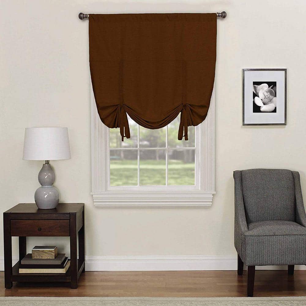 Chocolate Polyester Blackout Rod Pocket Kitchen Tier Curtain