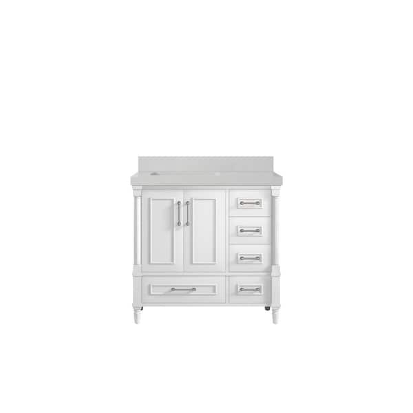 Willow Collections Hudson 36 in. W x 22 in. D x 36 in. H Left Offset Sink Bath Vanity in White with 2 in. Carrara Quartz Top