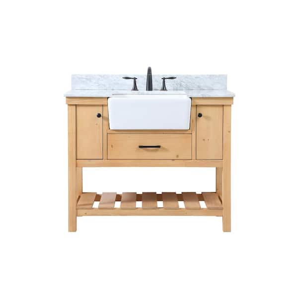 Unbranded Timeless Home 42 in. W x 22 in. D x 34.13 in. H Bath Vanity in Natural Wood with Carrara Marble Top with White Basin