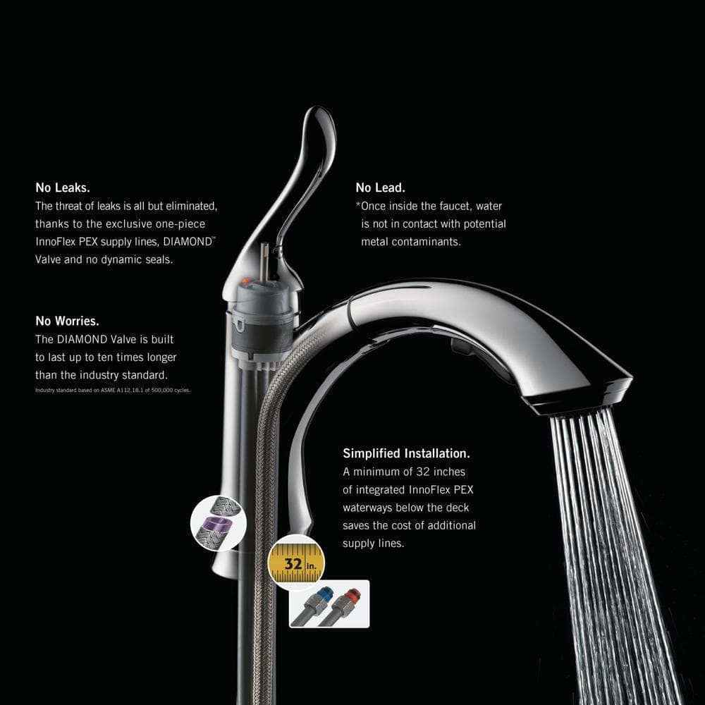 Sleek Modern Stainless Steel Single Handle Kitchen Faucet