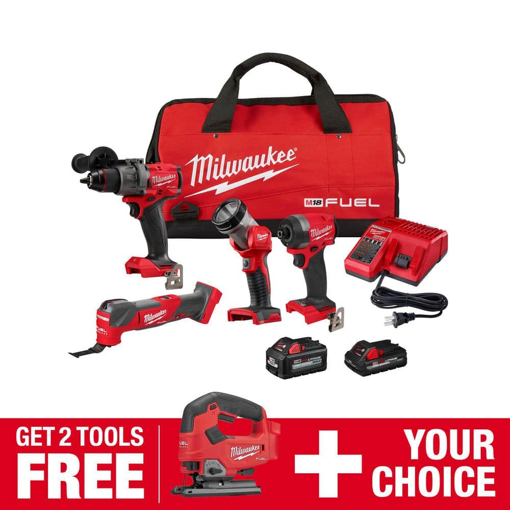 Milwaukee M18 FUEL 18-Volt Lithium-Ion Brushless Cordless Combo Kit (4-Tool) with FUEL Jigsaw -  3698-24-2737