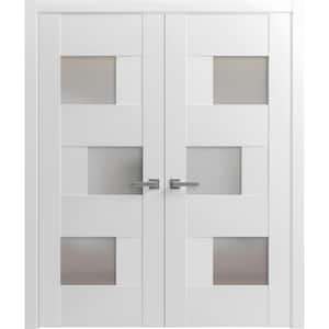 48 in. x 96 in. 2 Panel White Finished Solid MDF Sliding Door with Hardware