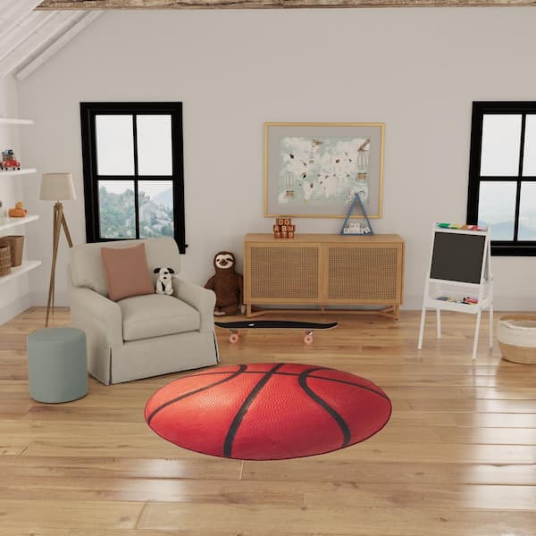 Imagination Orange 5 ft. x 5 ft. Graphic Contemporary Round Area Rug