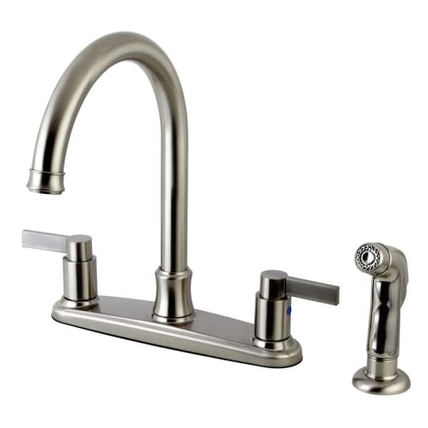 Kingston Brass NuvoFusion 2-Handle Deck Mount Centerset Kitchen Faucets with Side Sprayer in Brushed Nickel