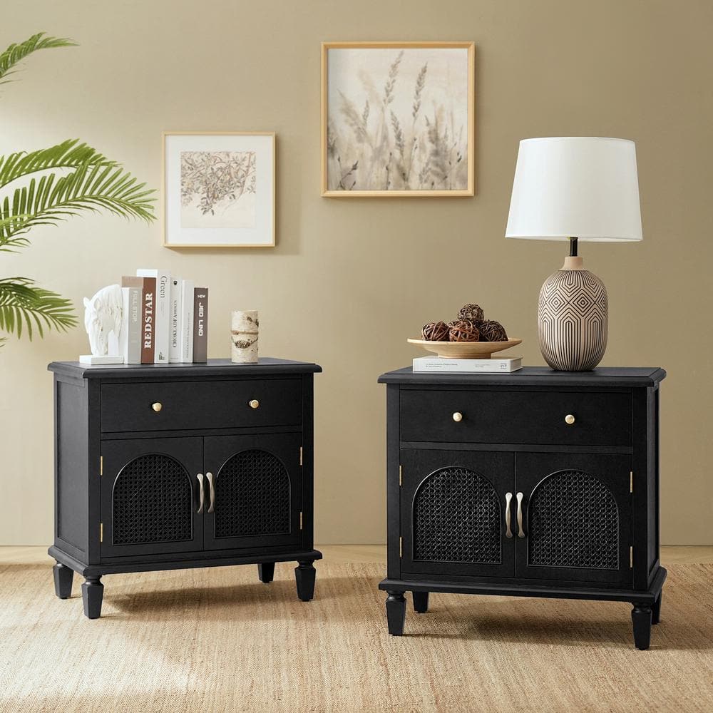 Gunther Walnut Traditional 27 in. Tall Nightstand with Built-in Power Outlet Set of 2