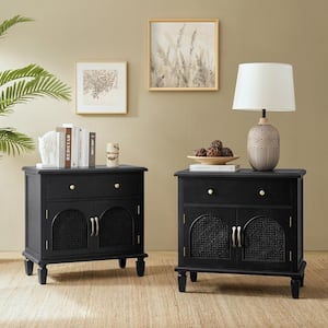 Gunther Black Traditional 27 in. Tall Nightstand with Built-in Power Outlet Set of 2