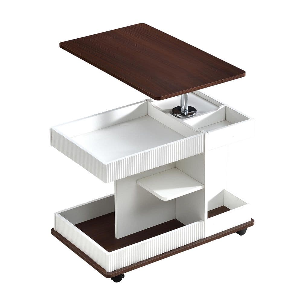 29.5 in. White Rectangle MDF Lift Top End Table, Side Table with 360° Rotating Tabletop Storage & Lockable Caster - thumbnail 4