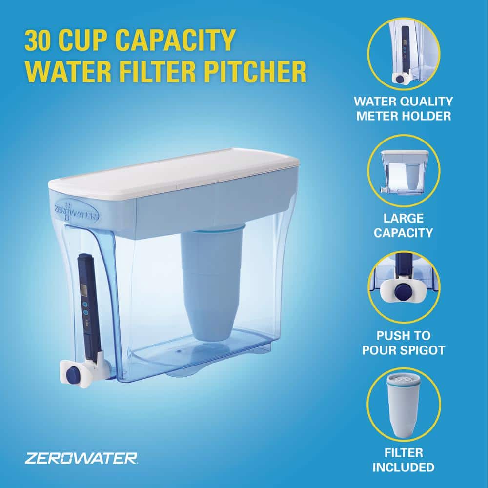 ZeroWater 30 Cup Blue Water Filtration Dispenser with Activated Carbon Filter