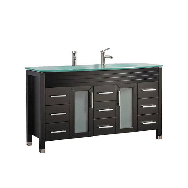 MTD Vanities Fort 71 in. W x 22 in. D x 36 in. H Double Bath Vanity in Espresso with Tempered Glass Vanity Top with Glass Basin