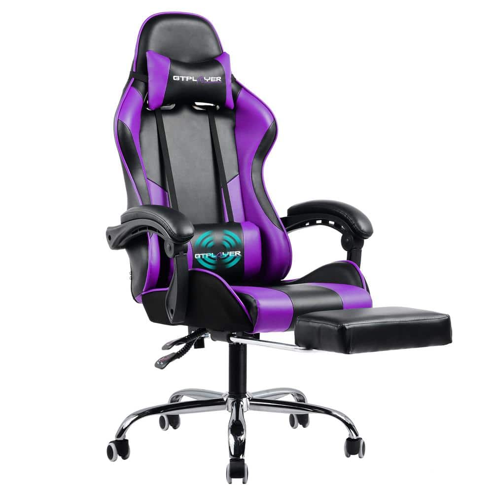 Ergonomic Black and Purple Faux Leather Gaming Chair with Footrest