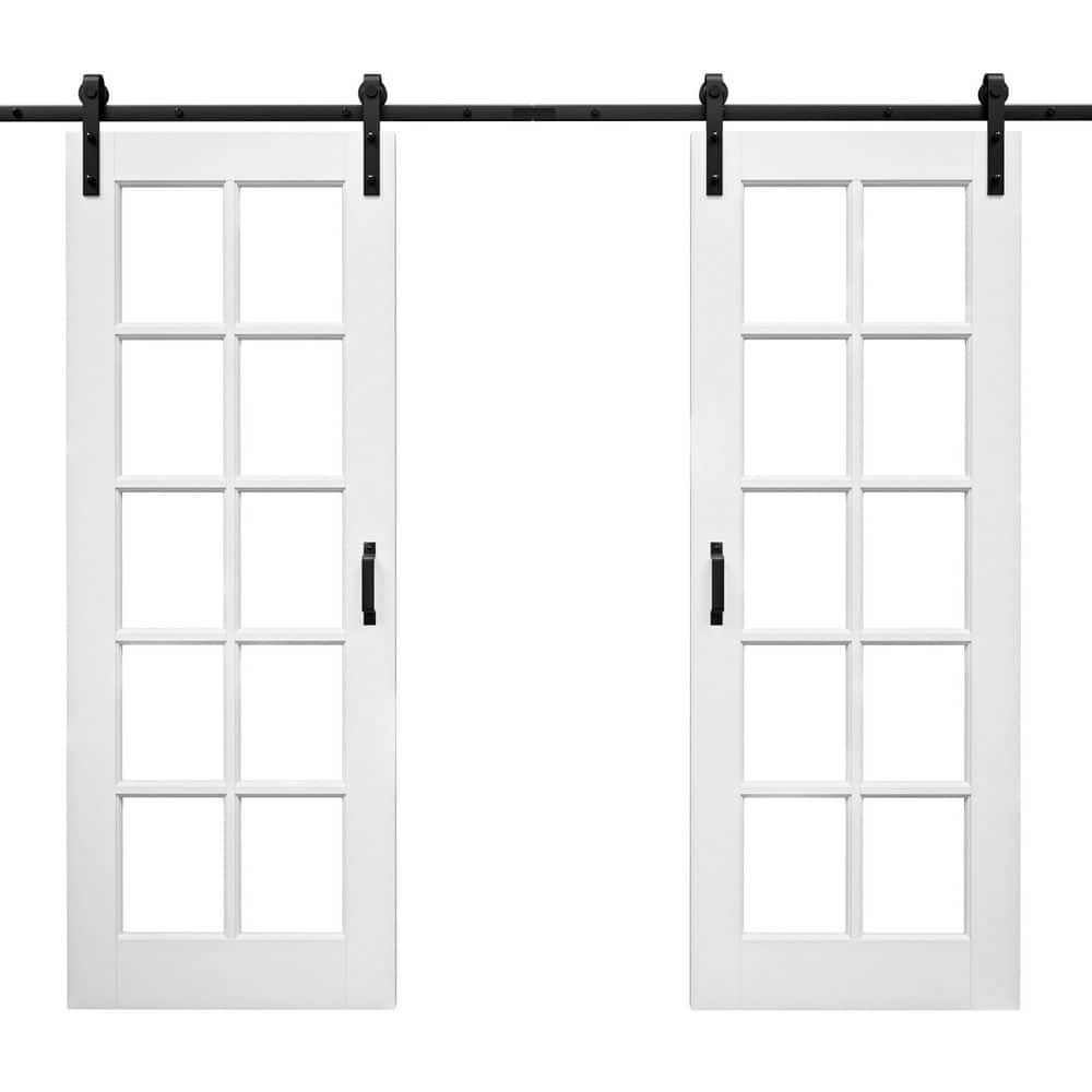 72 in. x 80 in. 10-Lite Tempered Clear Glass White Primed Solid Core MDF Double Sliding Barn Door with Hardware Kit price history on PriceWatchPro