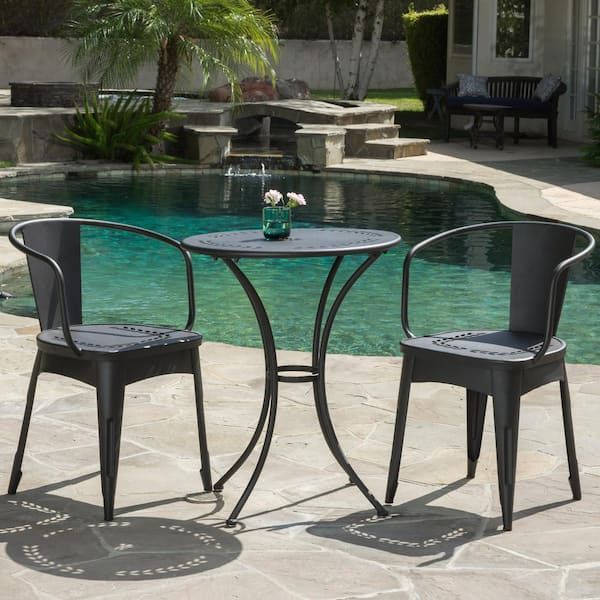Lourdes Black Sand 3-Piece Metal Round Outdoor Patio Bistro Set