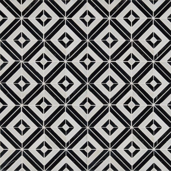 MSI Rhombix Nero 12 in. x 12 in. x 0.38 in. Polished Marble Mesh-Mounted Mosaic Floor and Wall Tile (1 sq. ft./Each)