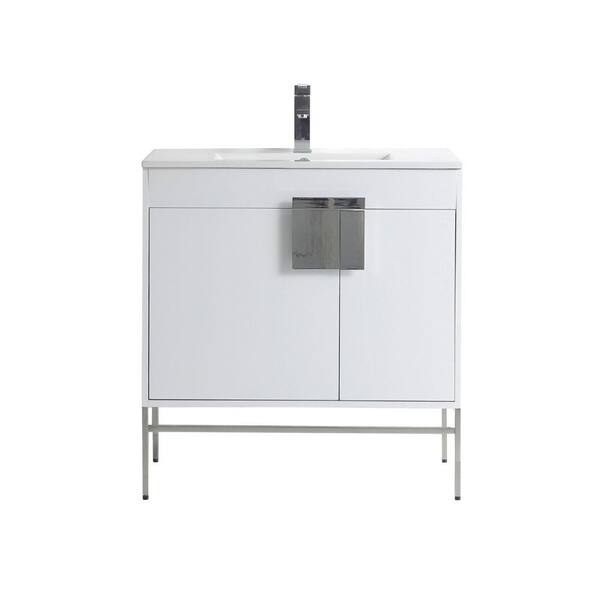 TENNANT BRAND Kuromistic 32 in.W x 18 in. D x 33 in. H Single Sink Bathroom Vanity in White with Ceramic Top