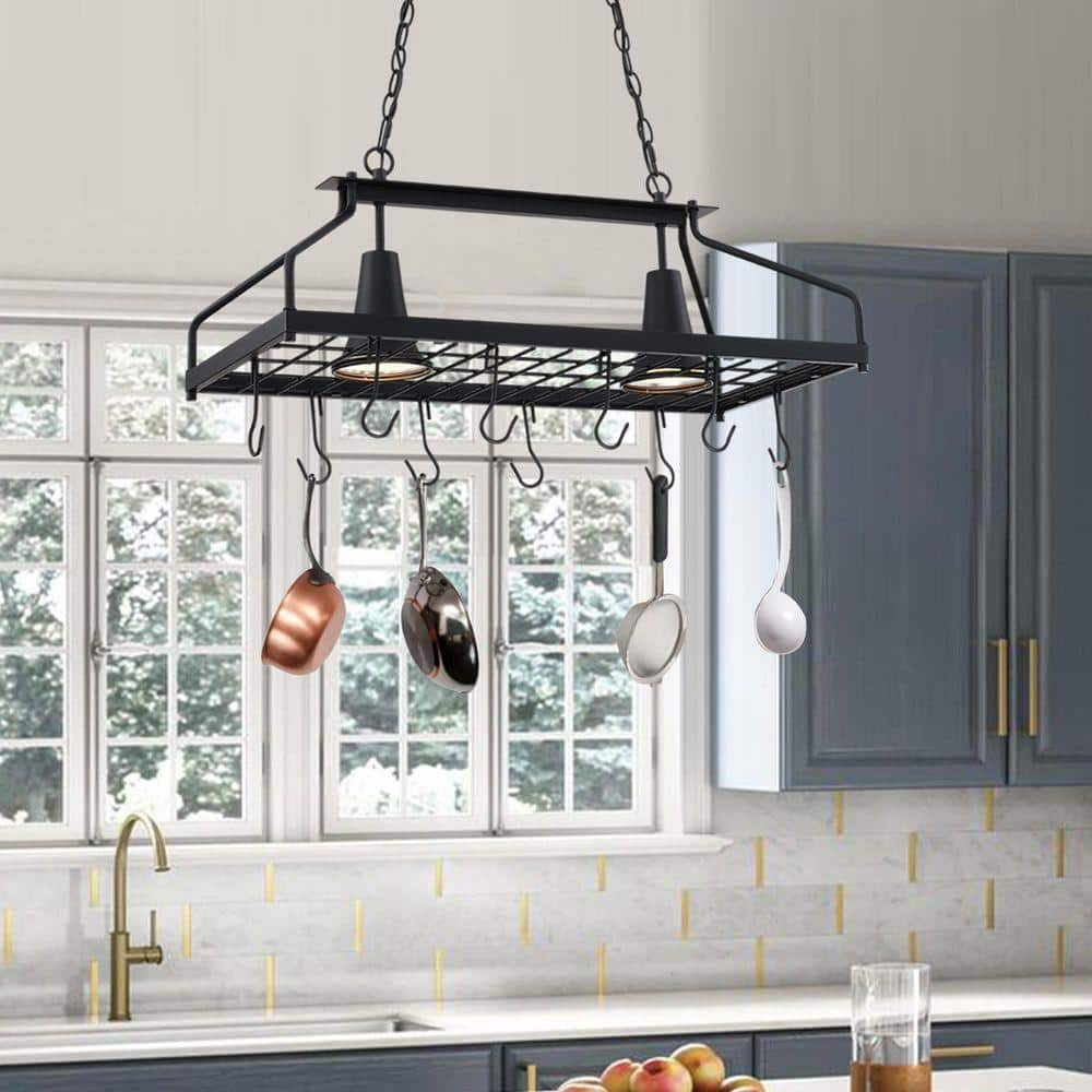 Chandelier Storage Racking WISBEAM Retro 2-Light Matte Black Farmhouse Kitchen Island Chandelier ...