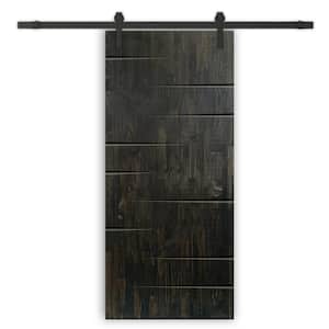 34 in. x 80 in. Charcoal Black Stained Pine Wood Modern Interior Sliding Barn Door with Hardware Kit