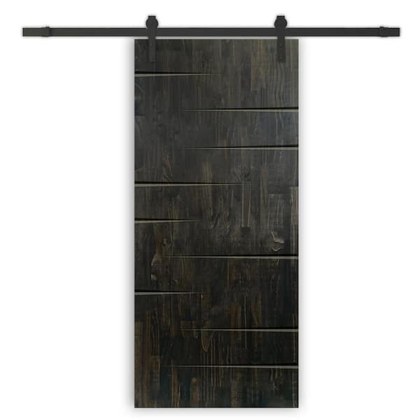 CALHOME 28 in. x 84 in. Charcoal Black Stained Pine Wood Modern Interior Sliding Barn Door with Hardware Kit