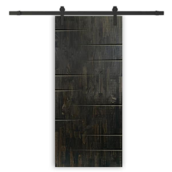 CALHOME 30 in. x 84 in. Charcoal Black Stained Solid Wood Modern Interior Sliding Barn Door with Hardware Kit