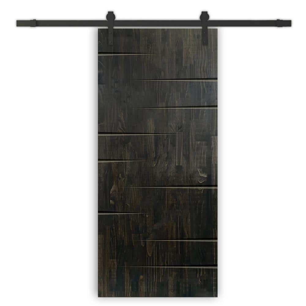 44 in. x 96 in. Charcoal Black Stained Pine Wood Modern Interior Sliding Barn Door with Hardware Kit price history on PriceWatchPro