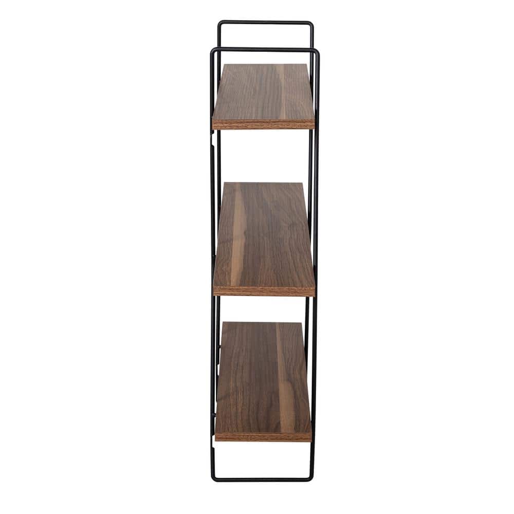 Industrial Black Steel and Wood 3-Tier Wall Shelf