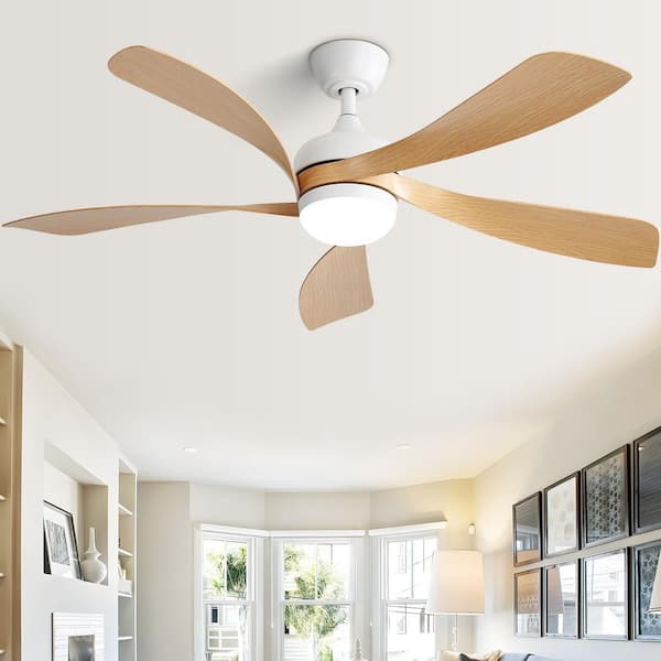 52 in. White Integrated LED Indoor down rod mount Ceiling Fan with Light Kit and Remote Control