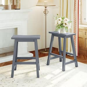 Gray Wood Outdoor Dining Chair in Counter Height Kitchen Stools for Small Places Set of 2