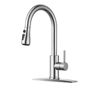 Single Handle Pull Down Sprayer Kitchen Faucet with Deckplate High-Arc Stainless Steel Pull Out Spray in Brushed Nickel