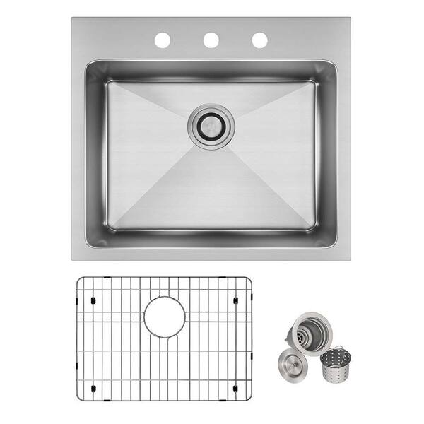 Drop-in Stainless Steel 23 in. 3-Hole Single Bowl Kitchen Sink Drop-in Stainless Steel 23 in. 3-Hole Single Bowl Kitchen Sink