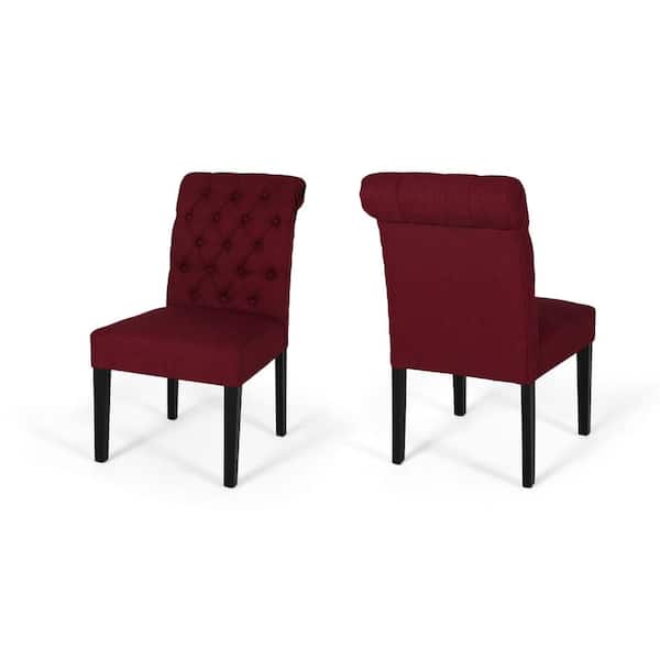 Unbranded Broxton Deep Red and Matte Black Fabric Dining Chairs (Set of 2)