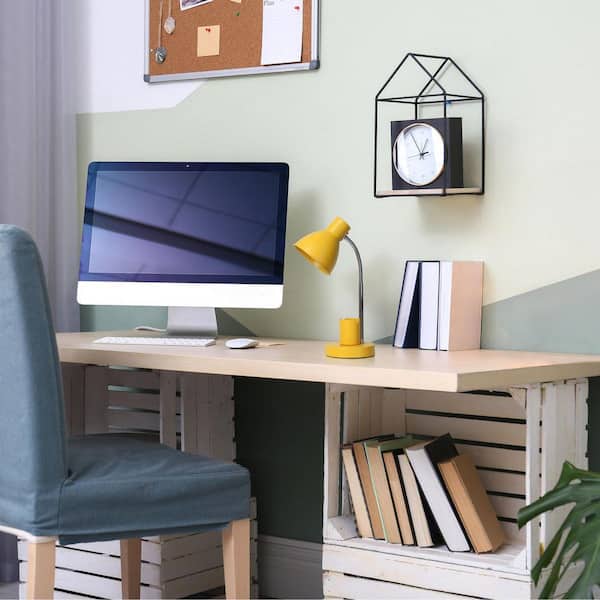 16.22 Adjustable Metal Desk Lamp with Organizer, Yellow Finish for Dorm or Desk