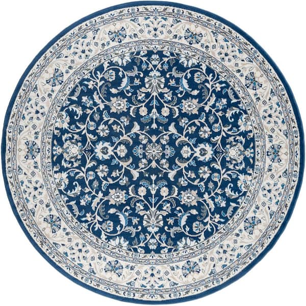 Madison Floral Dark Blue 8 ft. Round Indoor Area Rug