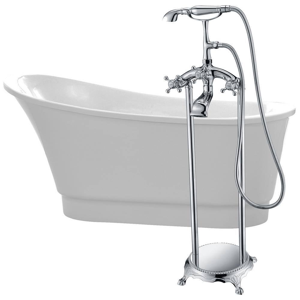 ANZZI Prima 67 in. Acrylic Flatbottom Non-Whirlpool Bathtub in White with Tugela Faucet in Polished Chrome, Glossy White -  FTAZ095-0052C