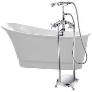 Prima 67 in. Acrylic Flatbottom Non-Whirlpool Bathtub in White with Tugela Faucet in Polished Chrome