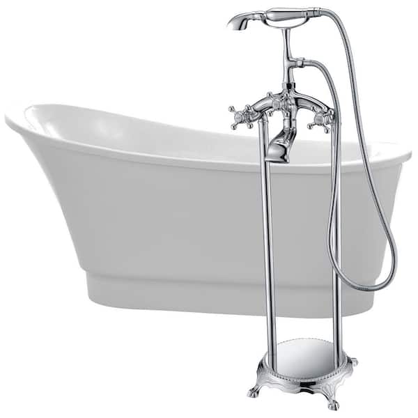 ANZZI Prima Series 67 in. x 31 in. Flat Bottom Acrylic Freestanding Soaking Bathtub with Center Drain in Glossy White