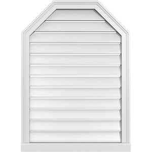 26 in. x 36 in. Octagonal Top Surface Mount PVC Gable Vent: Functional with Brickmould Sill Frame
