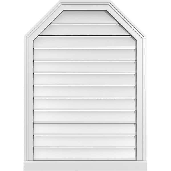 Ekena Millwork 26 in. x 36 in. Octagonal Top Surface Mount PVC Gable Vent: Functional with Brickmould Sill Frame