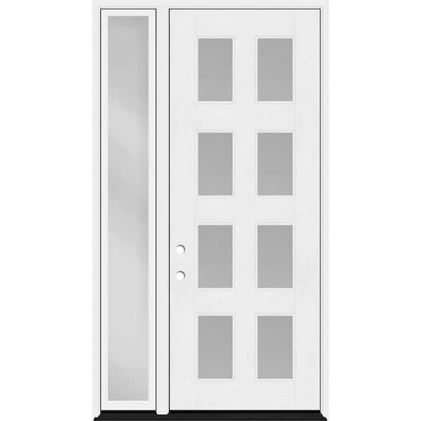 Steves & Sons Regency 53 in. x 96 in. 8L Modern Clear Glass RHIS Unfinished Fiberglass Prehung Front Door with Clear 14 in. SL 4-9/16