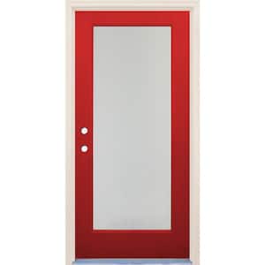 36 in. x 80 in. Right-Hand/Inswing 1 Lite Satin Etch Glass Ruby Red Fiberglass Prehung Front Door w/4-9/16" Frame