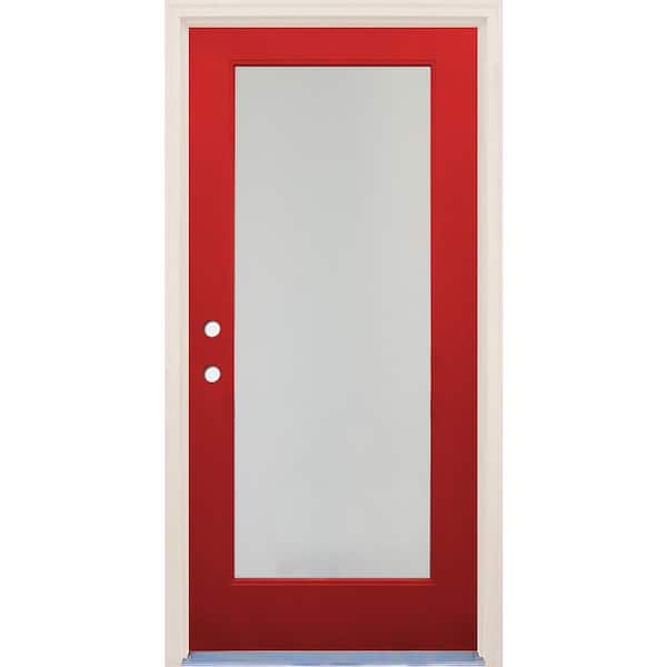 Builders Choice 36 in. x 80 in. Right-Hand/Inswing 1 Lite Satin Etch Glass Ruby Red Fiberglass Prehung Front Door w/4-9/16" Frame