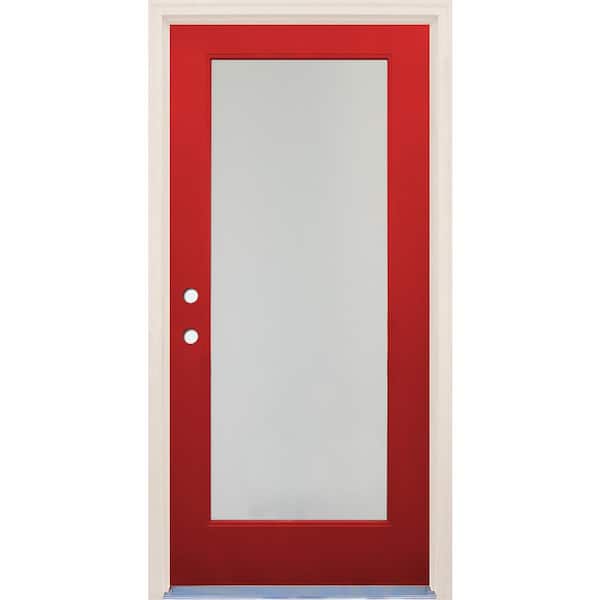 Builders Choice 36 in. x 80 in. Right-Hand/Inswing 1 Lite Satin Etch Glass Ruby Red Fiberglass Prehung Front Door w/6-9/16" Frame