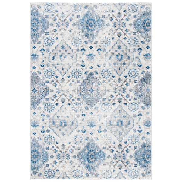 Shivan 7 ft. x 9 ft. Ivory/Blue Diamond Distressed Area Rug